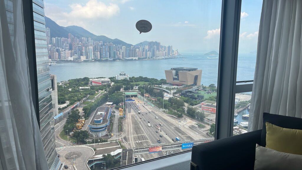 The view over West Kowloon and Victoria Harbour