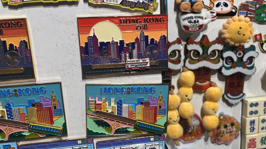 Hong Kong souvenir magnets and lion-dance heads